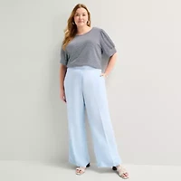 Liz Claiborne Linen Womens Plus Pull-On Pant
