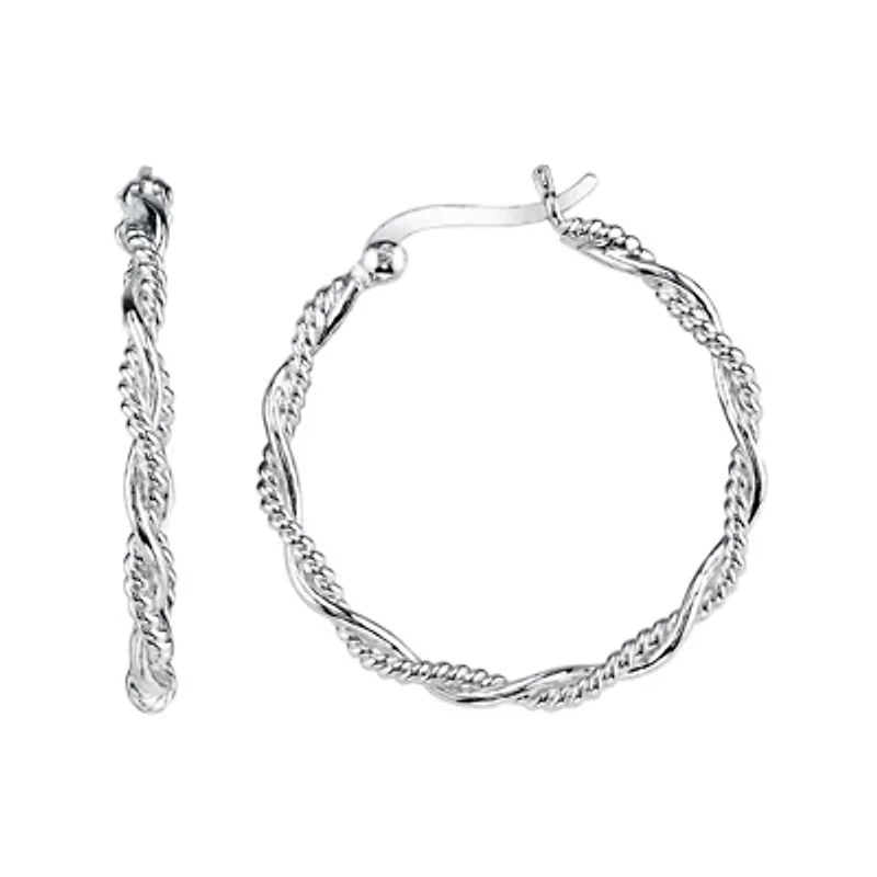 Sterling Silver Textured Hoop Earrings