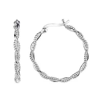 Sterling Silver Textured Hoop Earrings