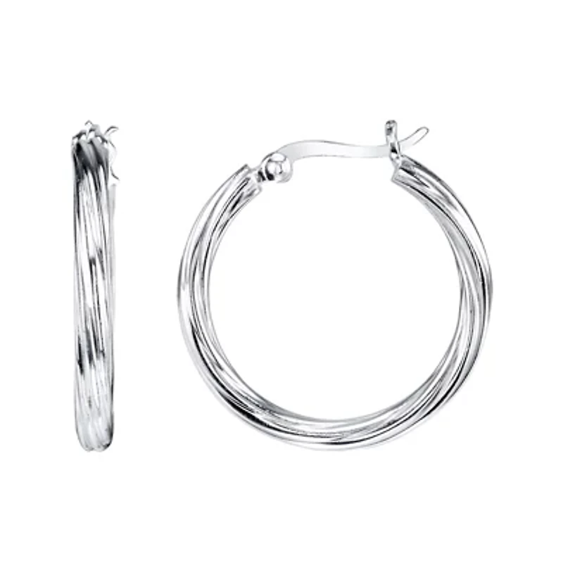 Sterling Silver Rounded Twisted Hoop Earrings
