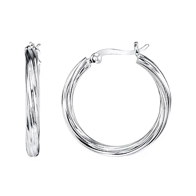 Sterling Silver Rounded Twisted Hoop Earrings