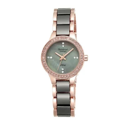Armitron® Now® Womens Crystal-Accent Gray Ceramic/Rose-Tone Bracelet Watch