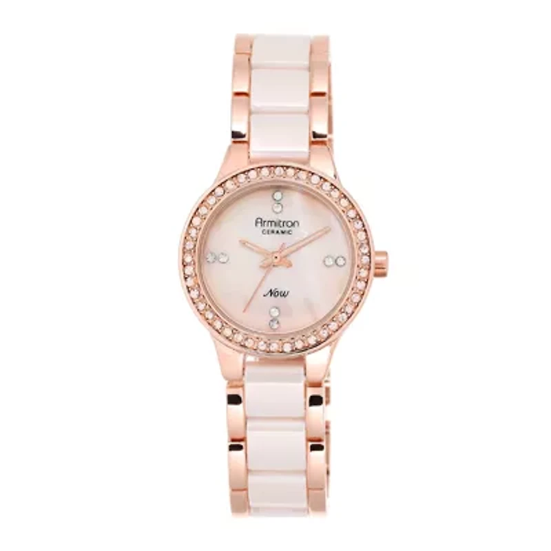 Armitron® Now® Womens Crystal-Accent Pink Ceramic/Rose-Tone Bracelet Watch