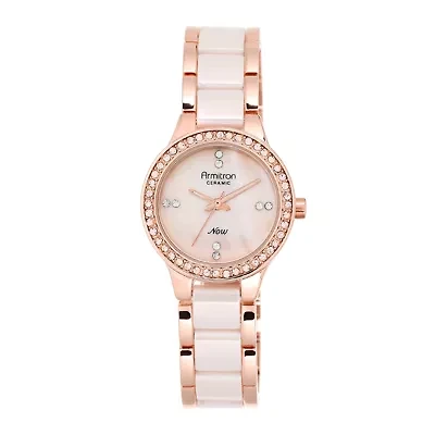 Armitron® Now® Womens Crystal-Accent Pink Ceramic/Rose-Tone Bracelet Watch