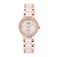 Armitron® Now® Womens Crystal-Accent Pink Ceramic/Rose-Tone Bracelet Watch