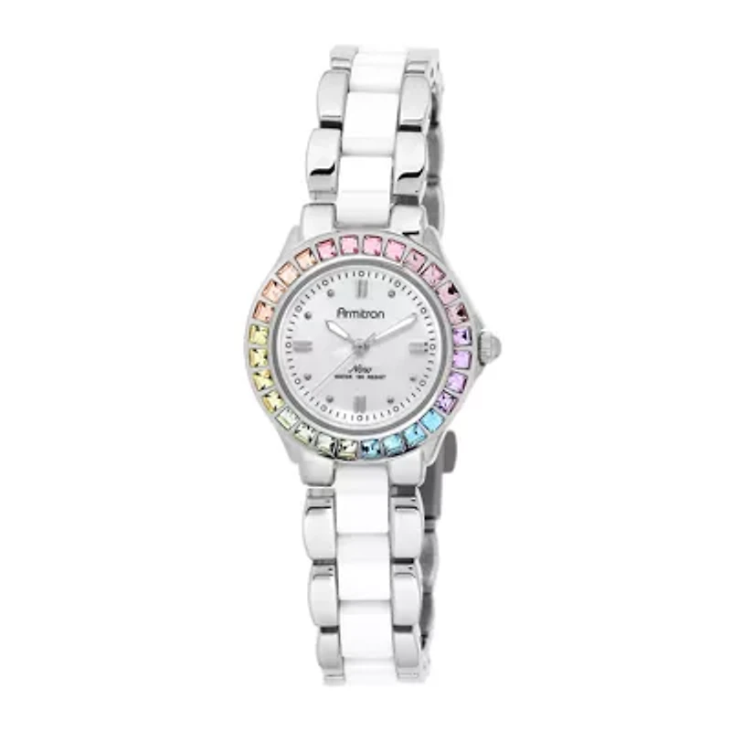 Armitron® Now® Womens Crystal-Accent White Ceramic/Silver-Tone Bracelet Watch