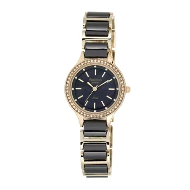 Armitron® Now® Womens Crystal-Accent Black Ceramic/Gold-Tone Adjustable Watch
