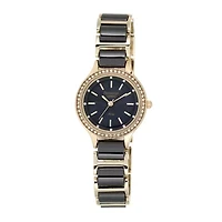 Armitron® Now® Womens Crystal-Accent Black Ceramic/Gold-Tone Adjustable Watch
