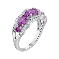 Lab-Created Pink & White Sapphire 5-Stone Sterling Silver Ring