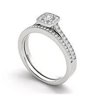 1/2 CT.T.W. Natural Diamond 10K White Gold Halo Bridal Ring Set