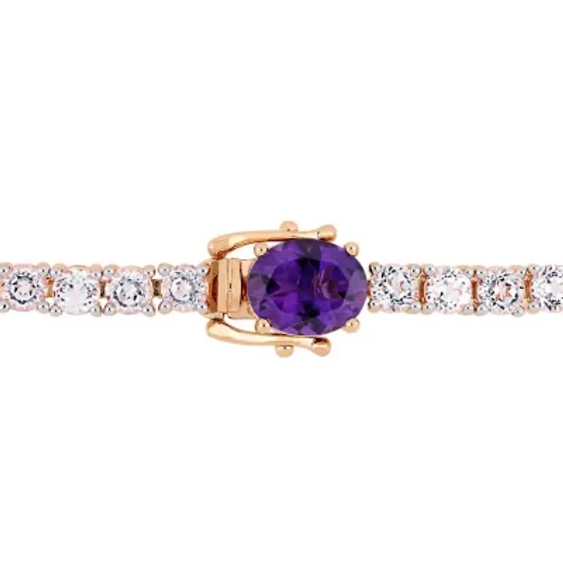 Womens Genuine Purple Amethyst 18K Rose Gold Over Silver Tennis Bracelet