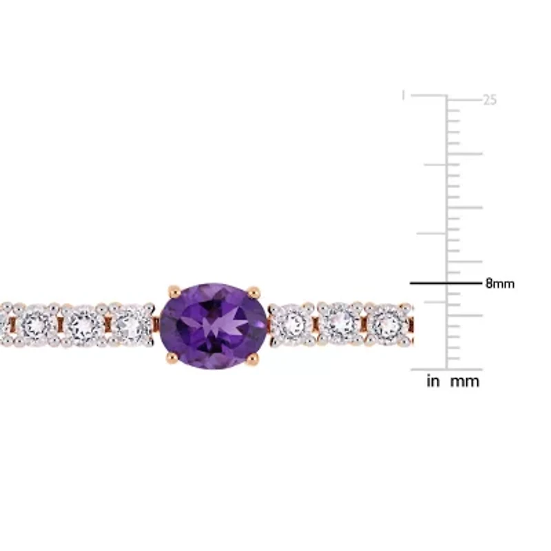 Womens Genuine Purple Amethyst 18K Rose Gold Over Silver Tennis Bracelet