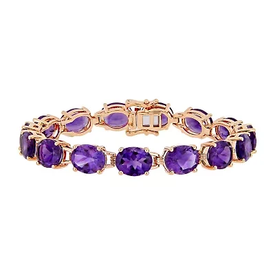Womens Genuine Purple Amethyst 18K Rose Gold Over Silver Tennis Bracelet