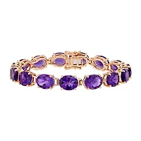 Womens Genuine Purple Amethyst 18K Rose Gold Over Silver Tennis Bracelet