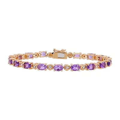 Womens Diamond Accent Genuine Purple Amethyst 18K Rose Gold Over Silver Tennis Bracelet