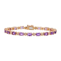 Womens Diamond Accent Genuine Purple Amethyst 18K Rose Gold Over Silver Tennis Bracelet