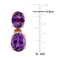 Womens Genuine Purple Amethyst 18K Rose Gold Over Silver Drop Earrings