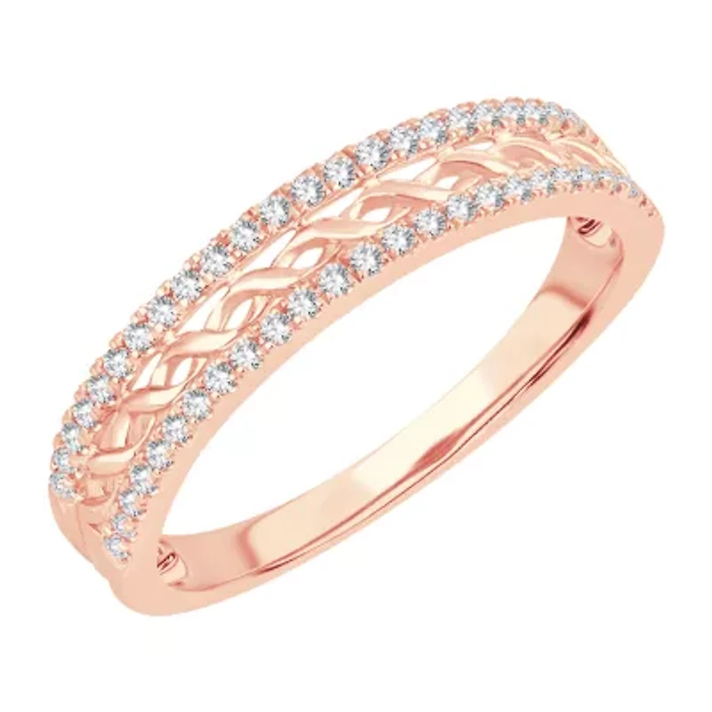 Womens 1/5 CT. Natural White Diamond 10K Rose Gold Anniversary Wedding Band