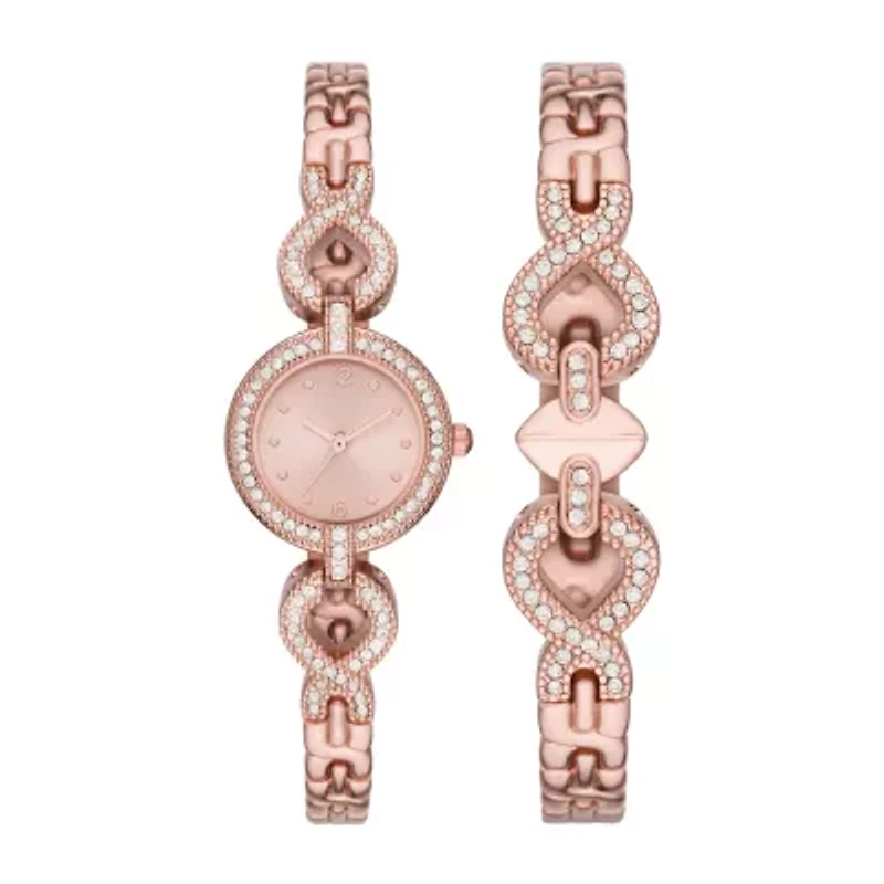 Geneva Ladies Womens Crystal Accent Rose Goldtone 2-pc. Watch Boxed Set Fmdjset059