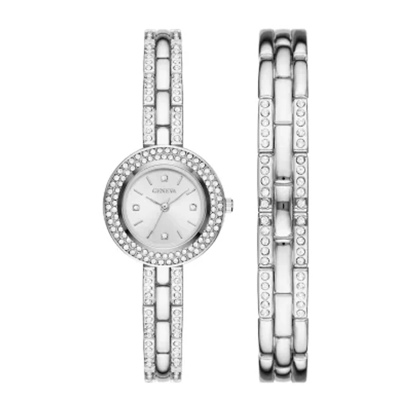 Geneva Womens Crystal Accent Silver Tone 2-pc. Watch Boxed Set Fmdjset061