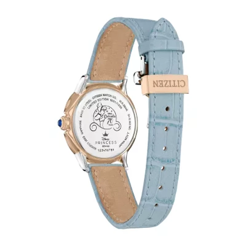 Citizen Disney Cinderella Princess Womens Blue Leather Strap Watch Em0798-02d
