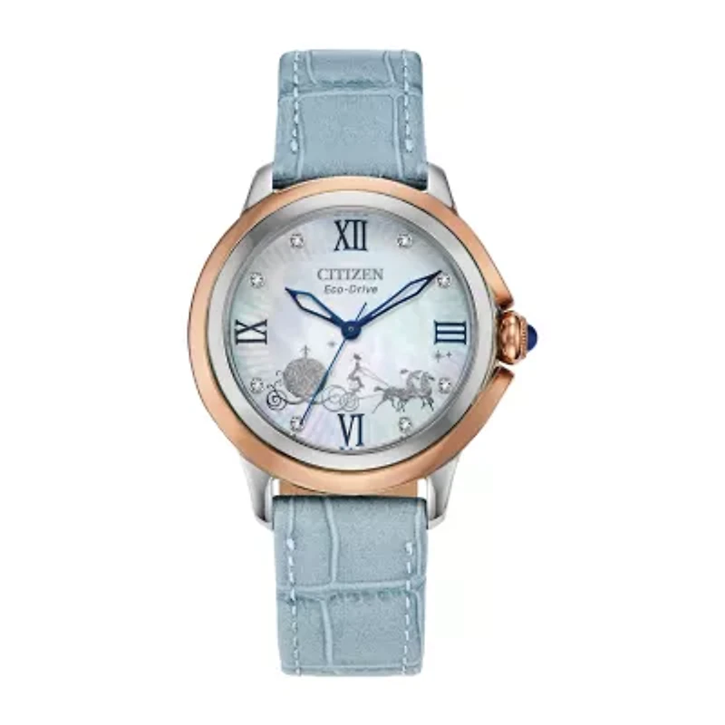 Citizen Disney Cinderella Princess Womens Blue Leather Strap Watch Em0798-02d