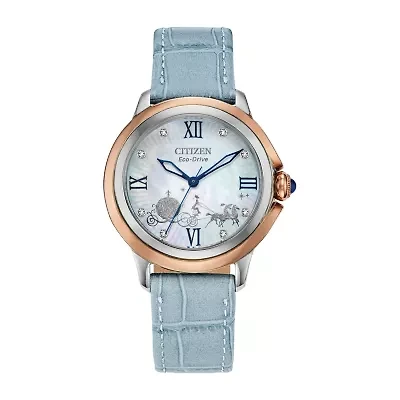 Citizen Disney Cinderella Princess Womens Blue Leather Strap Watch Em0798-02d