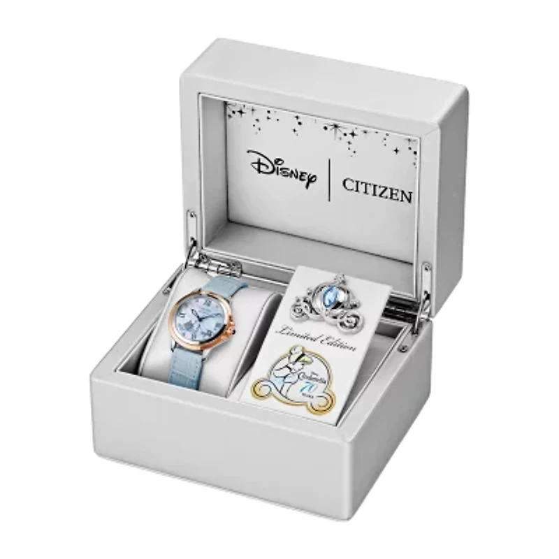 Citizen Disney Cinderella Princess Womens Blue Leather Strap Watch Em0798-02d