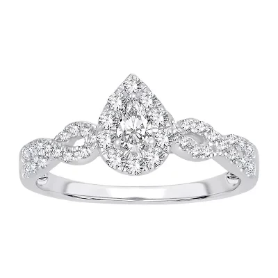 Womens 1/2 CT. T.W. Natural White Diamond 10K Gold Pear Engagement Ring