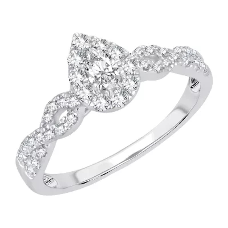 Womens 1/2 CT. T.W. Natural White Diamond 10K Gold Pear Engagement Ring