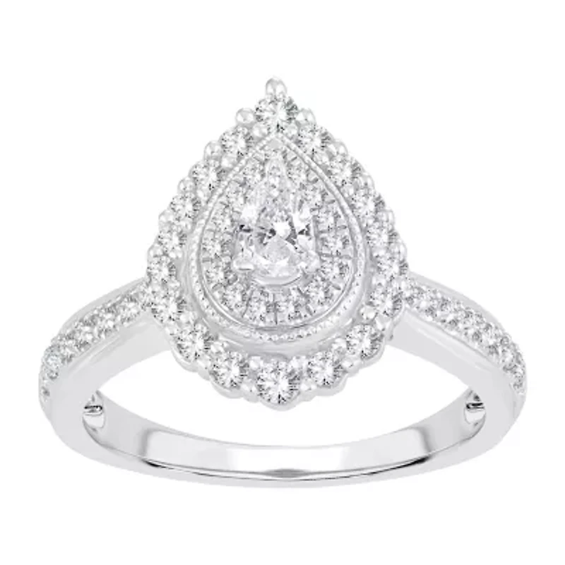 Womens 5/8 CT. T.W. Natural White Diamond 10K Gold Pear Engagement Ring