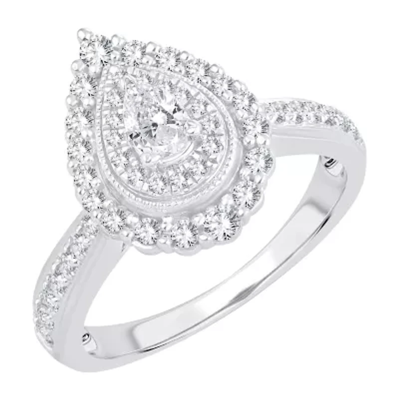 Womens 5/8 CT. T.W. Natural White Diamond 10K Gold Pear Engagement Ring