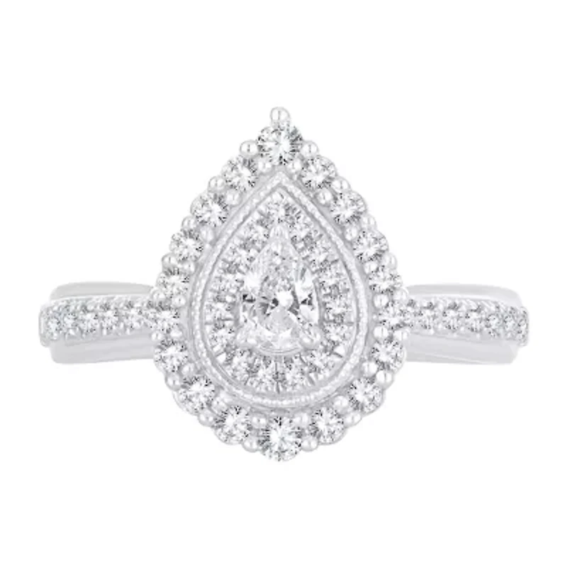 Womens 5/8 CT. T.W. Natural White Diamond 10K Gold Pear Engagement Ring