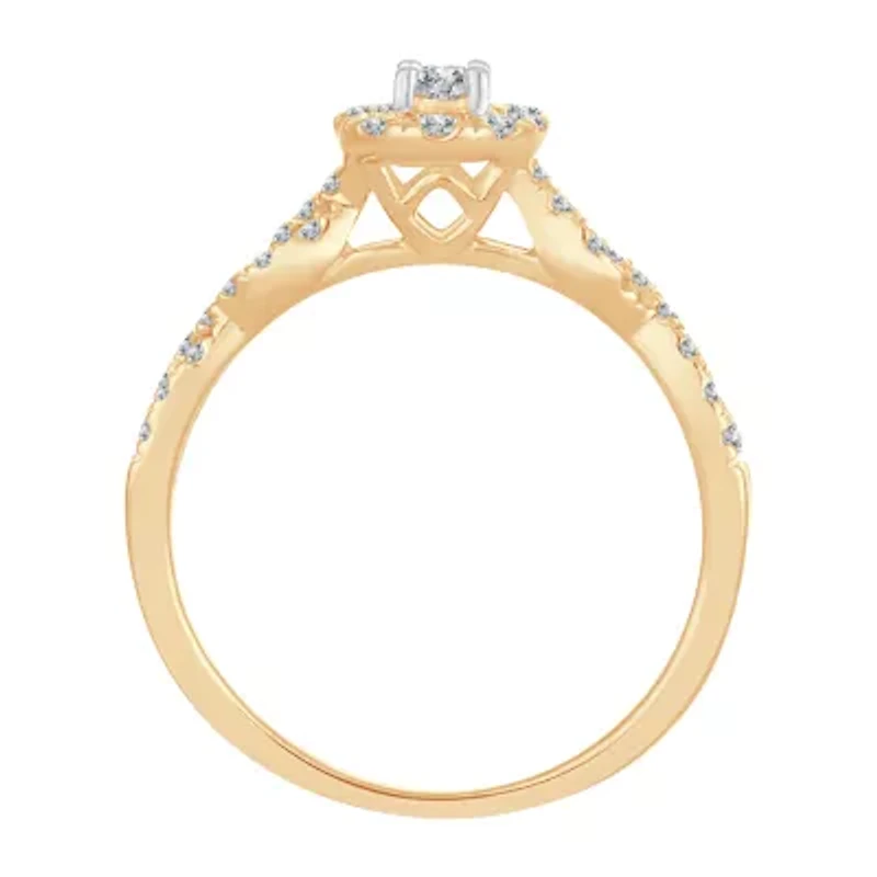 Womens 1/2 CT. T.W. Natural White Diamond 10K Gold Oval Side Stone Halo Engagement Ring