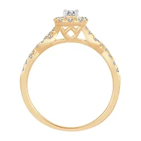 Womens 1/2 CT. T.W. Natural White Diamond 10K Gold Oval Side Stone Halo Engagement Ring