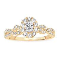 Womens 1/2 CT. T.W. Natural White Diamond 10K Gold Oval Side Stone Halo Engagement Ring