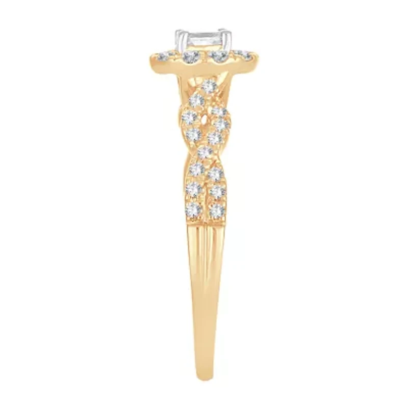 Womens 1/2 CT. T.W. Natural White Diamond 10K Gold Oval Side Stone Halo Engagement Ring