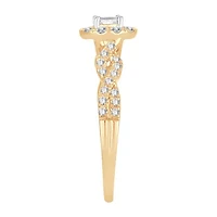 Womens 1/2 CT. T.W. Natural White Diamond 10K Gold Oval Side Stone Halo Engagement Ring