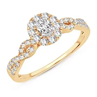 Womens 1/2 CT. T.W. Natural White Diamond 10K Gold Oval Side Stone Halo Engagement Ring