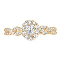 Womens 1/2 CT. T.W. Natural White Diamond 10K Gold Oval Side Stone Halo Engagement Ring