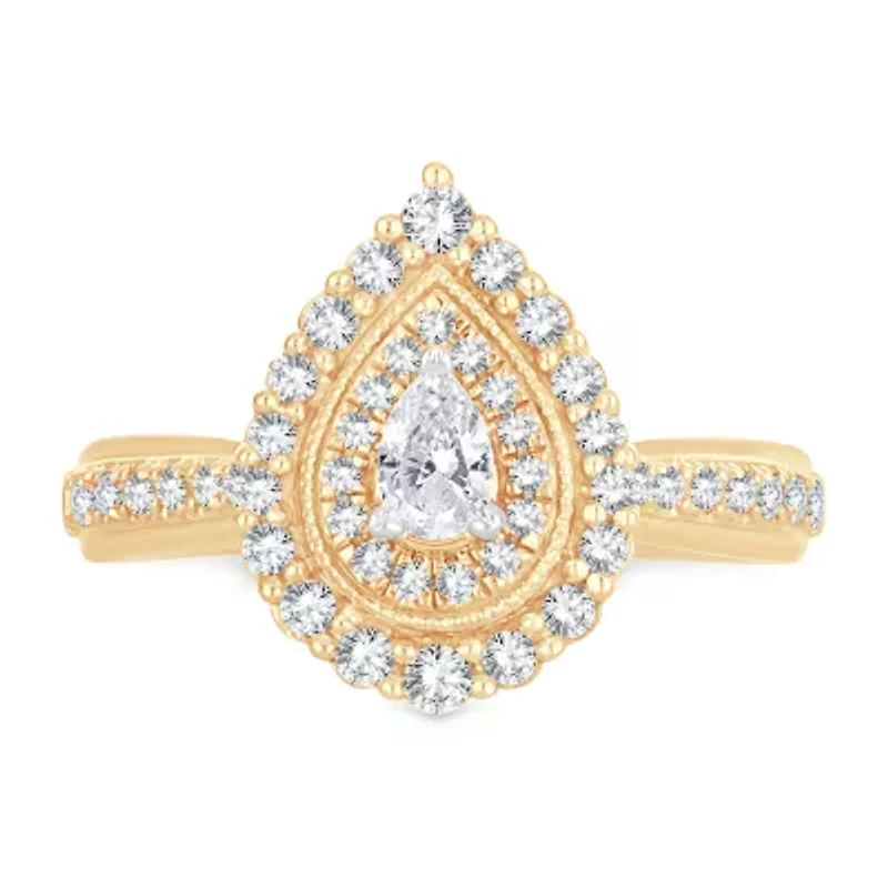 Womens 5/8 CT. T.W. Natural White Diamond 10K Gold Pear Engagement Ring