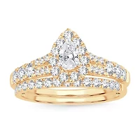 Womens 1 CT. T.W. Natural White Diamond 10K Gold Pear Bridal Set