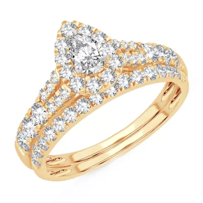 Womens 1 CT. T.W. Natural White Diamond 10K Gold Pear Bridal Set