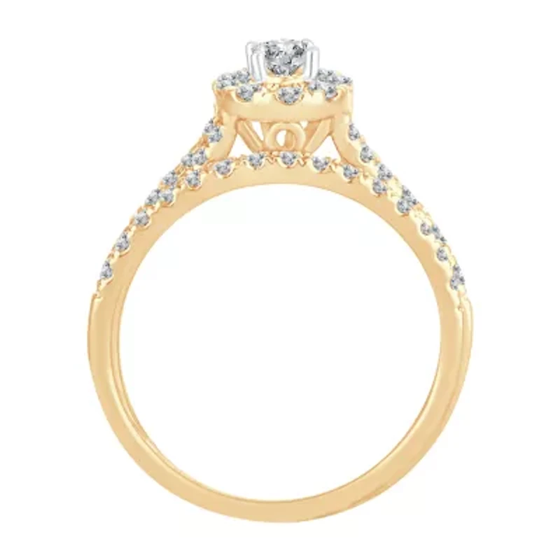 Womens CT. T.W. Natural White Diamond 10K Gold Oval Side Stone Halo Bridal Set