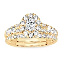 Womens CT. T.W. Natural White Diamond 10K Gold Oval Side Stone Halo Bridal Set