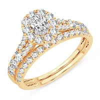 Womens CT. T.W. Natural White Diamond 10K Gold Oval Side Stone Halo Bridal Set
