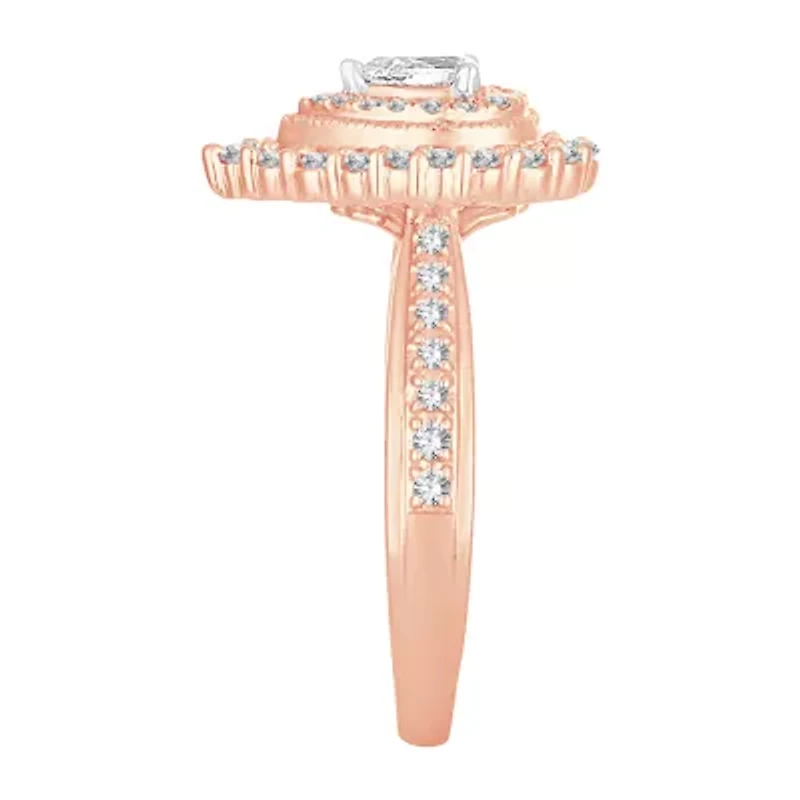 Womens 5/8 CT. T.W. Natural White Diamond 10K Rose Gold Pear Engagement Ring