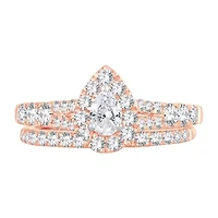 Womens 1 CT. T.W. Natural White Diamond 10K Rose Gold Pear Bridal Set