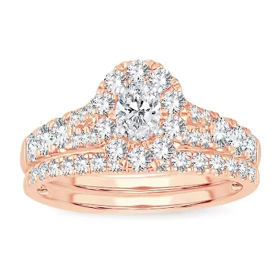 Womens 1 CT. T.W. Natural White Diamond 10K Rose Gold Oval Bridal Set