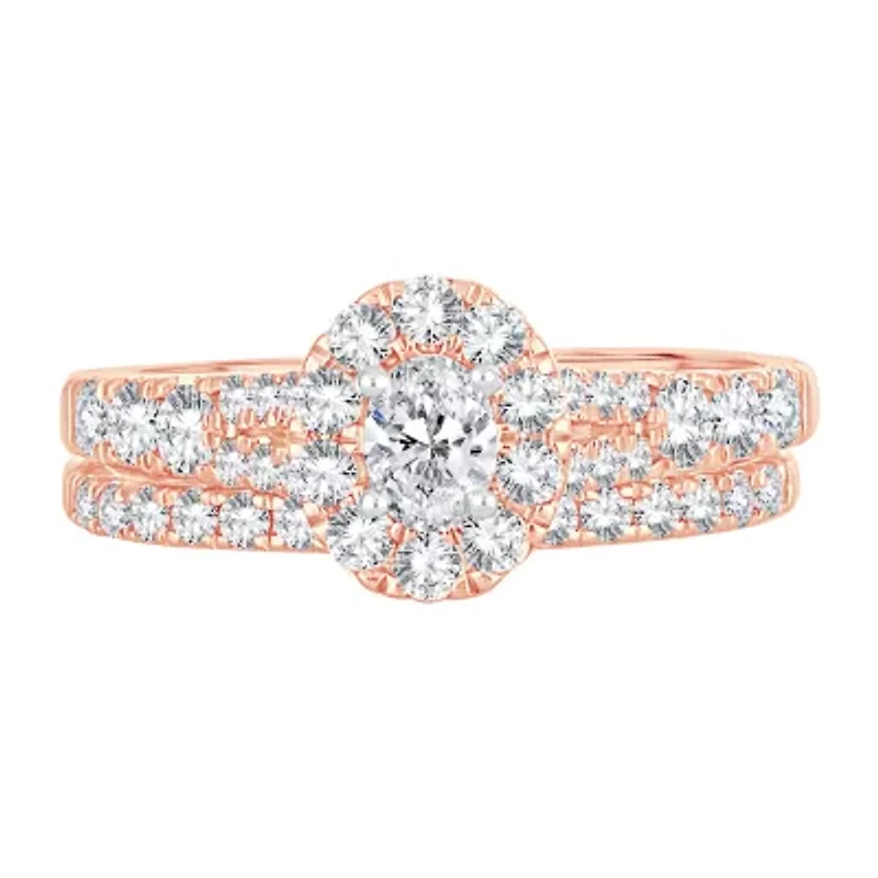 Womens 1/ CT. T.W. Natural White Diamond 10K Rose Gold Oval Bridal Set